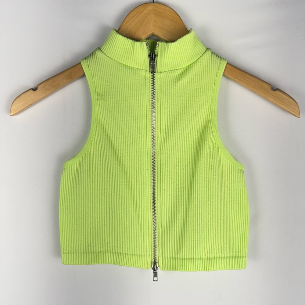 ANWND Neon Green Ribbed Zip-Up Crop Top